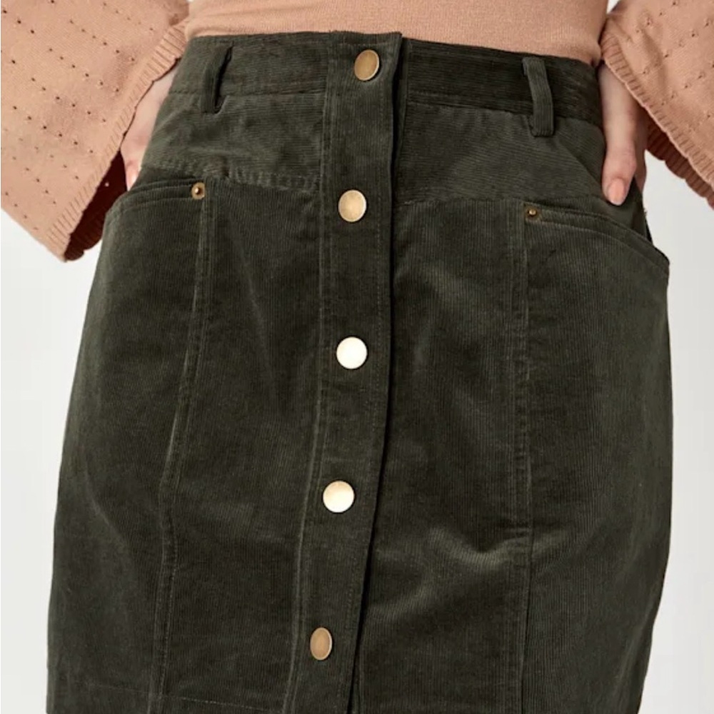 Lulu’s Olive Green Corduroy Button-Front Mini Skirt